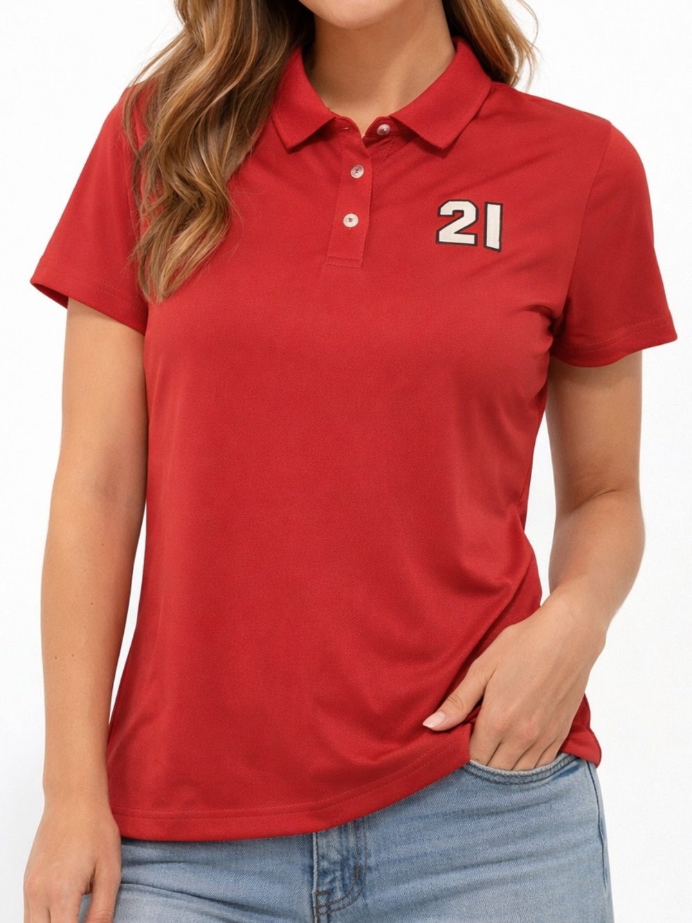 NWT Women's Nascar Viva LA Fete #21 Red Polo Shirt Size Large